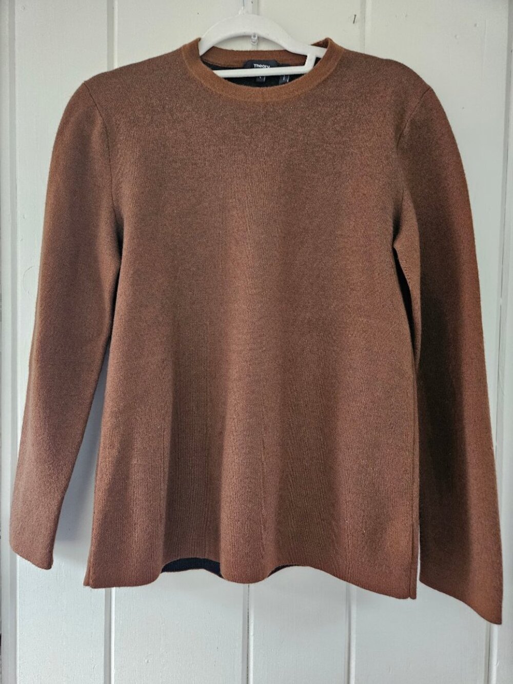 Theory Detroe C Milos M Brown Merino Wool Knit Crewneck Sweater Large